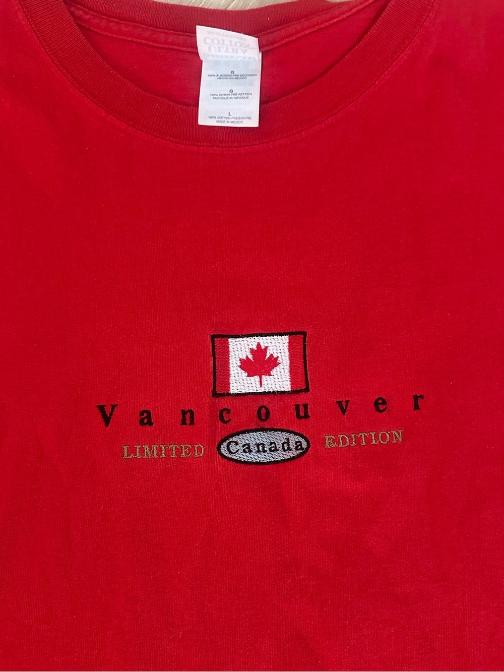 Vancouver Canada Limited Edition Red Gildan T-Shirt Embroidered Flag
